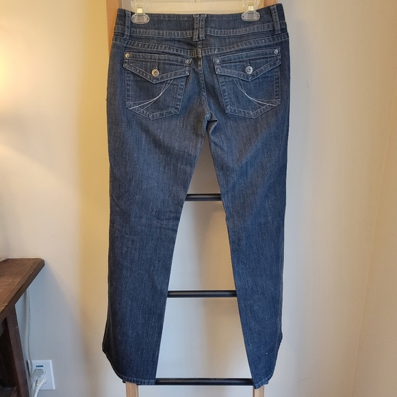 VINTAGE ELLE DARK DENIM WITH WHITE SILVER STITCHING BOOTCUT JEANS 4R - Picture 3 of 4